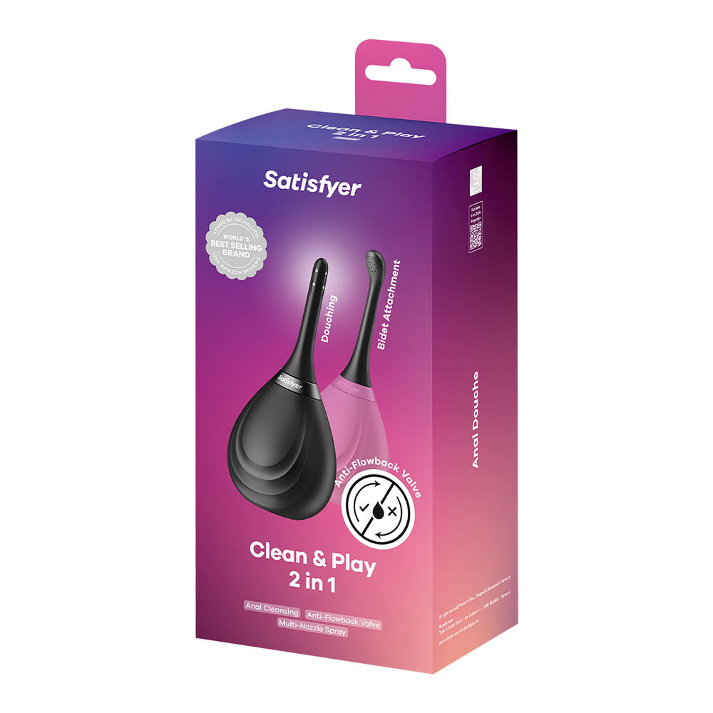 Satisfyer Clean & Play 2-in-1 - Black Unisex Douche with 2 Nozzles