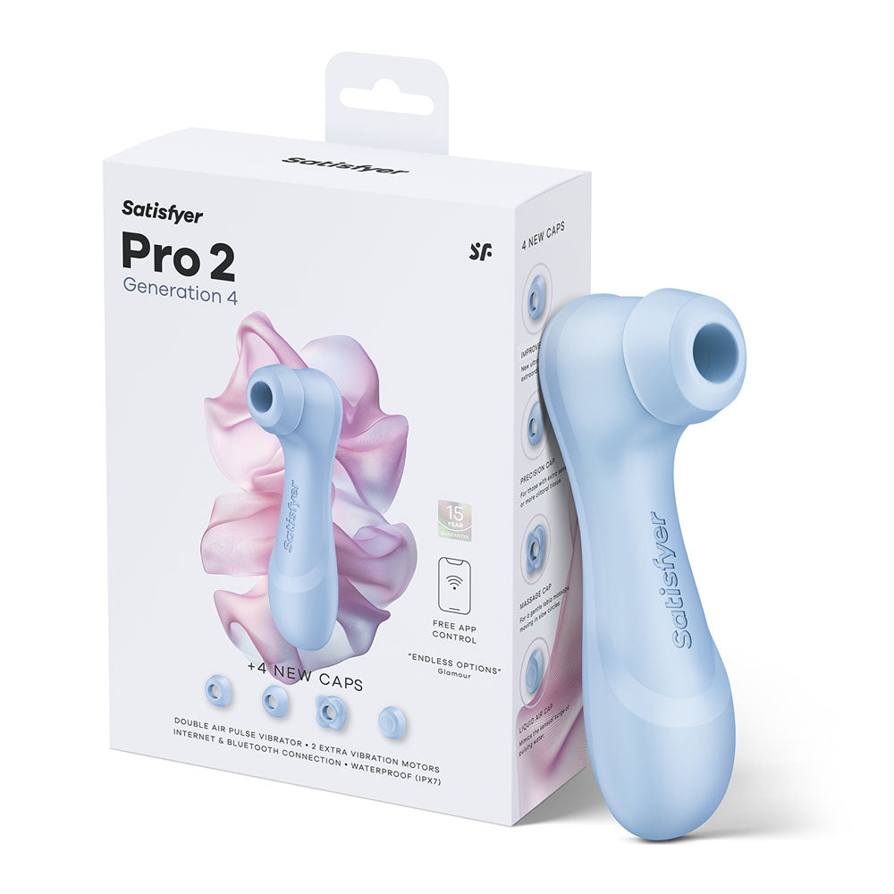 Satisfyer Pro 2 Generation 4 - Serene Blue - Blue Touch-Free USB-C Rechargeable Clitoral Stimulator with App Control