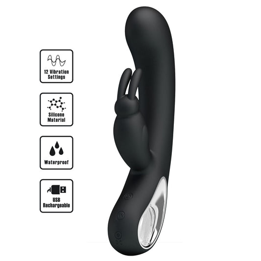 Party Up COLIN Rabbit Vibe - Black - Black 21 cm USB Rechargeable Rabbit Vibrator