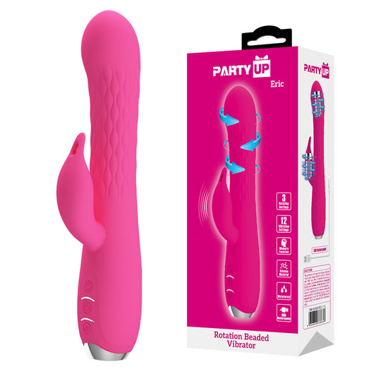 Party Up ERIC Rotating Beads Vibrator - Pink - Pink 20.5 cm USB Rechargeable Rabbit Vibrator with Rotating Bead Shaft
