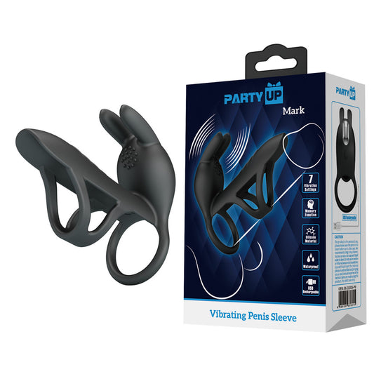 Party Up MARK Vibrating Penis Sleeve - Black USB Rechargeable Vibrating Cock Sleeve
