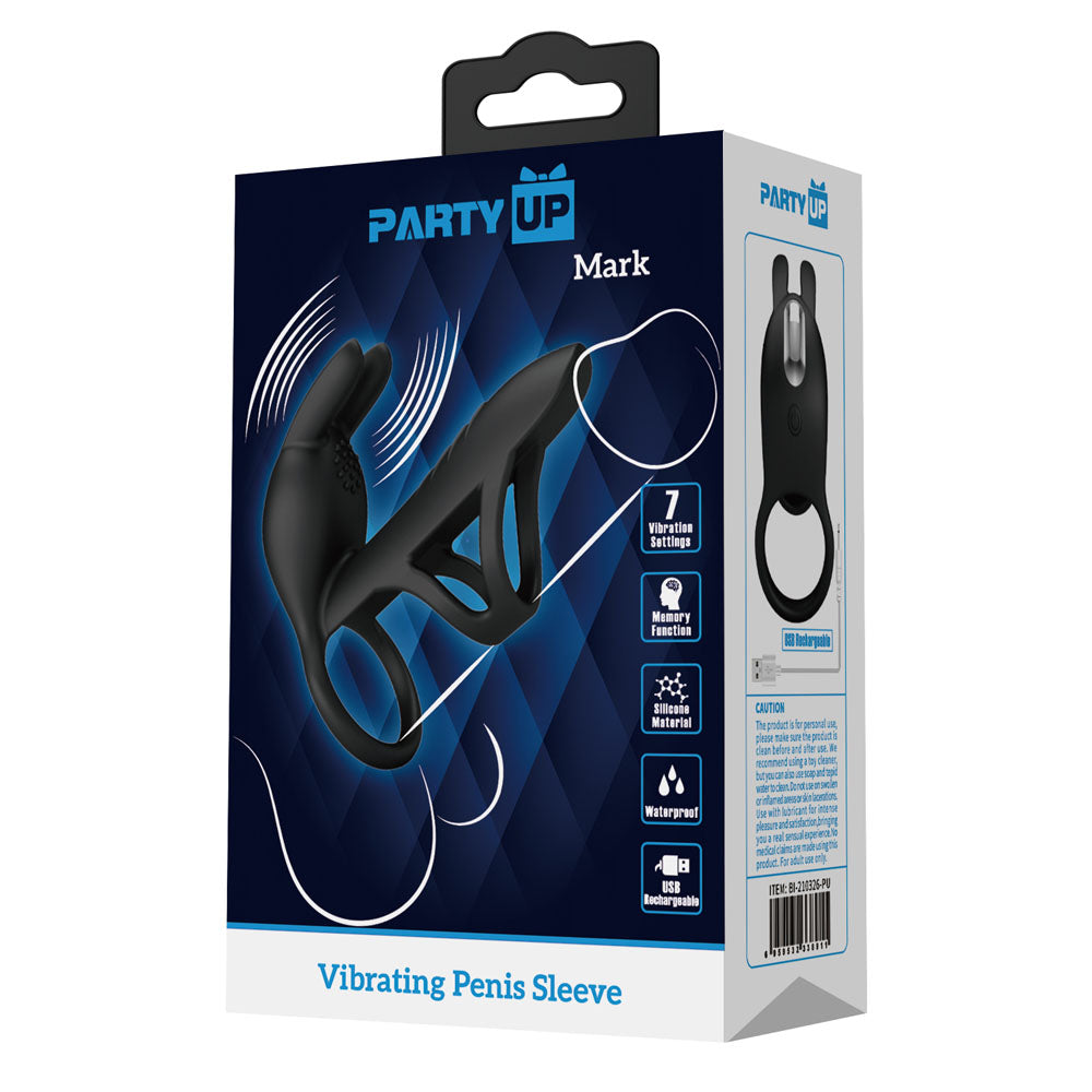 Party Up MARK Vibrating Penis Sleeve - Black USB Rechargeable Vibrating Cock Sleeve