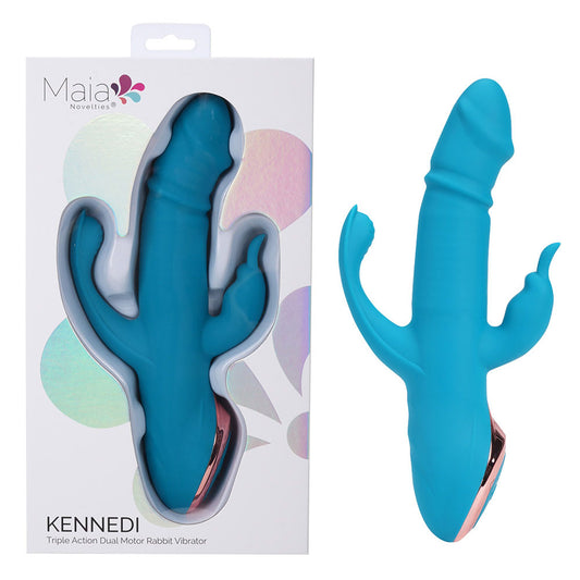 Maia KENNEDI - Blue 23.5 cm USB Rechargeable Triple Stimulating Vibrator