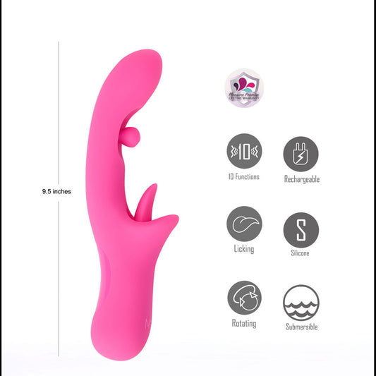 Maia ALORA - Pink 24.1 cm USB Rechargeable Rotating & Licking Vibrator