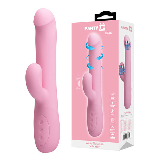 Party Up DEAN Wavy Rotation Vibe - Pink - Pink 23.8 cm USB Rechargeable Rotating Rabbit Vibrator