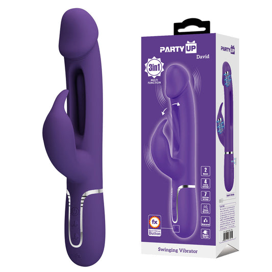 Party Up DAVID Swinging Vibe - Purple - Purple 23.2 cm USB Rechargeable Rabbit Vibrator with Flicking Arm