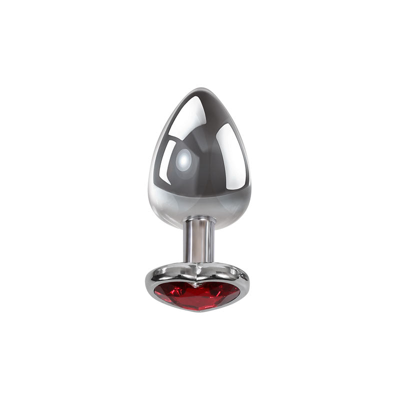Adam & Eve Red Heart Gen Anal Plug - Medium - Metallic 8.25 cm Butt Plug with Heart Gem Base