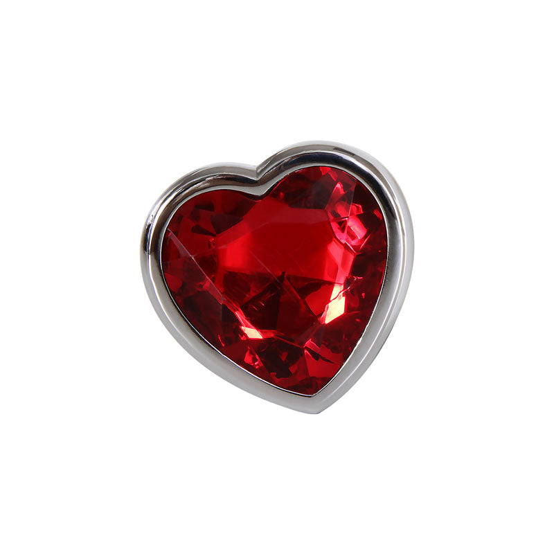 Adam & Eve Red Heart Gen Anal Plug - Medium - Metallic 8.25 cm Butt Plug with Heart Gem Base
