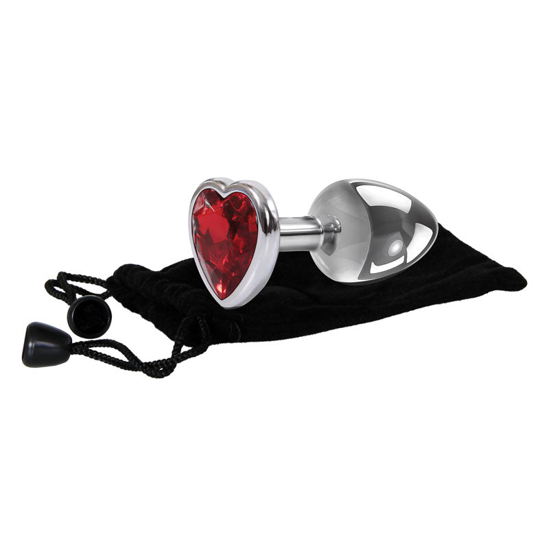 Adam & Eve Red Heart Gen Anal Plug - Medium - Metallic 8.25 cm Butt Plug with Heart Gem Base