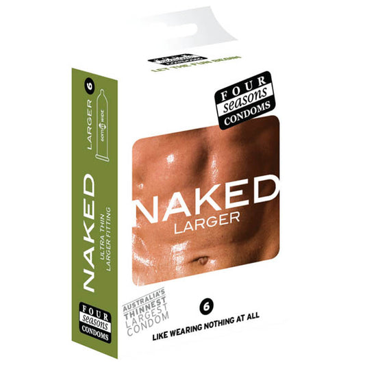 Four Seasons Naked Larger Fitting Condoms - Naked Larger Fitting Lubricated Condoms - 6 Pack