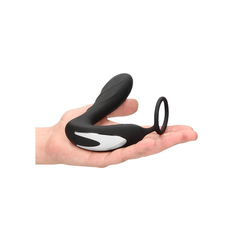 OUCH! E-stim & Vibrating Butt Plug Cock Ring - Black USB Rechargeable Vibrating Butt Plug & Cock Ring with e-Stim
