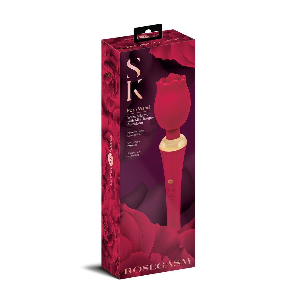 Secret Kisses Rosegasm Rose Wand - Rose Red 30.5 cm USB Rechargeable Massager Wand