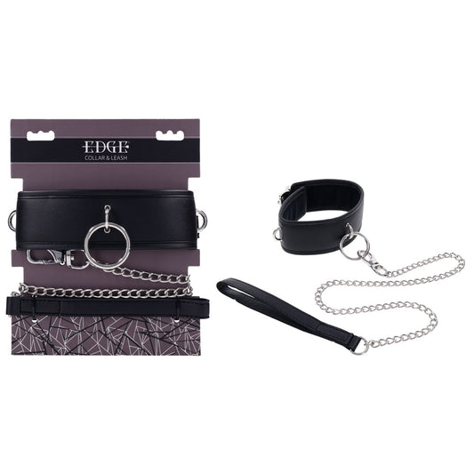 EDGE Collar & Leash - Black Neck Restraint with Heavy Duty Metal Leash