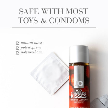 JO H2O Strawberry Kisses Lube - 120 mL - Strawberry Flavoured Water Based Lubricant - 120 ml Bottle