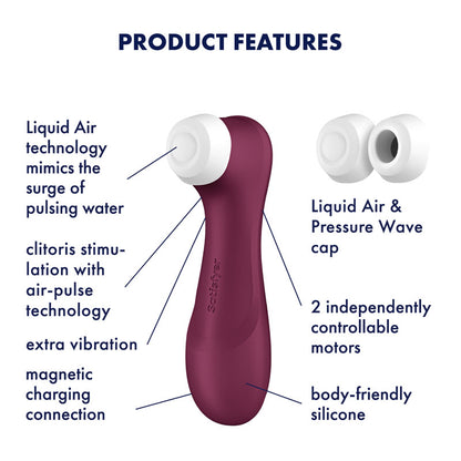 Satisfyer Pro 2 Generation 3 - Wine Red - Wine Red Touch-Free USB-Rechargeable Clitoral Stimulator