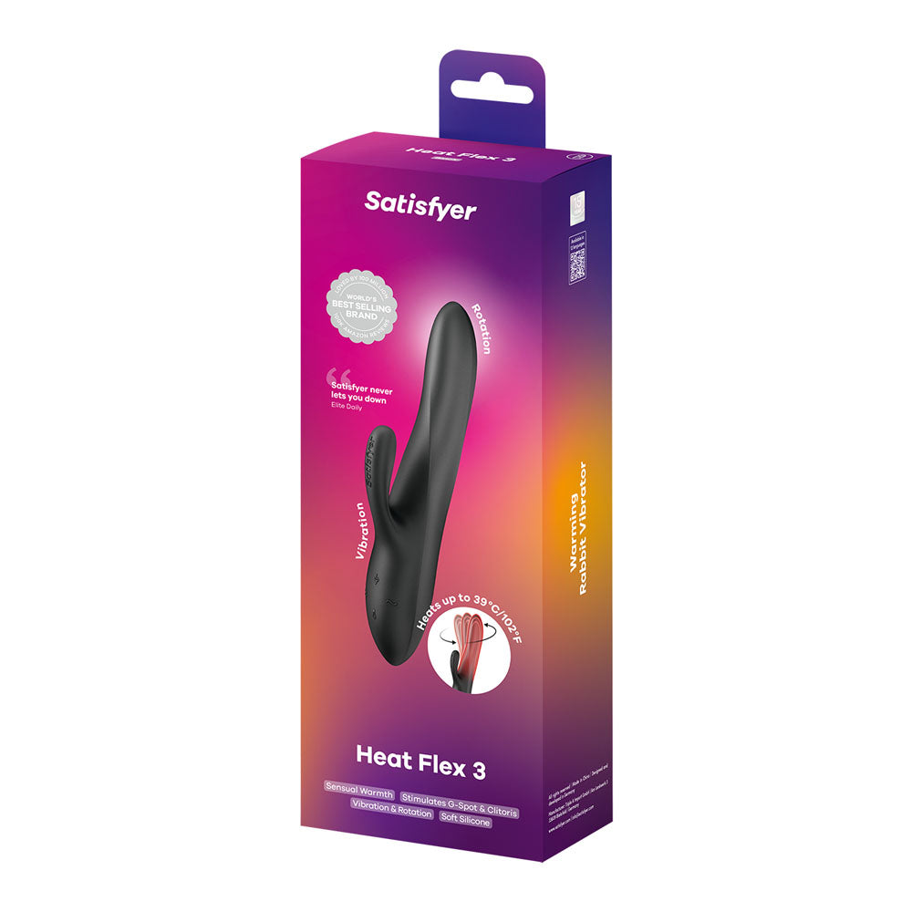 Satisfyer Heat Flex 3 - Black 23 cm USB-C Rechargeable Warming and Rotating Rabbit Vibrator