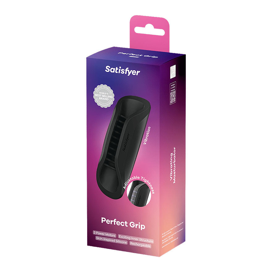Satisfyer Perfect Grip - Black USB-C Rechargeable Vibrating Masturbator Sleeve