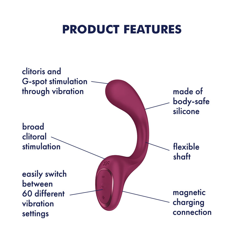 Satisfyer G For Goddess 2 - Wine Red - Wine Red 18.8 cm USB Rechargeable Vibrator with Clit Stim