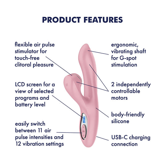 Satisfyer Pro + G-Spot - Pink - Rose Pink 22 cm USB-C Rechargeable Rabbit Vibrator with Touch-Free Clitoral Stimulator