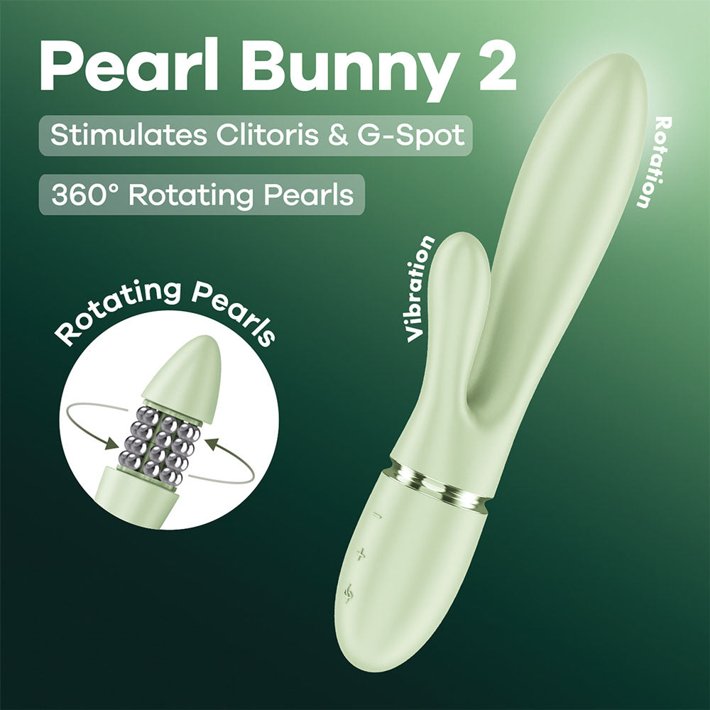 Satisfyer Pearl Bunny 2 - Light Green - Light Green 21.5 cm USB-C Rechargeable Rabbit Vibrator