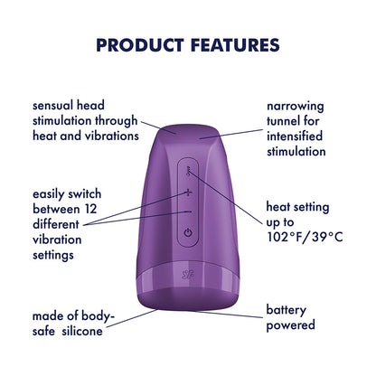 Satisfyer Men Heat Vibration - Battery Series - Purple Heating and Vibrating Masturbator