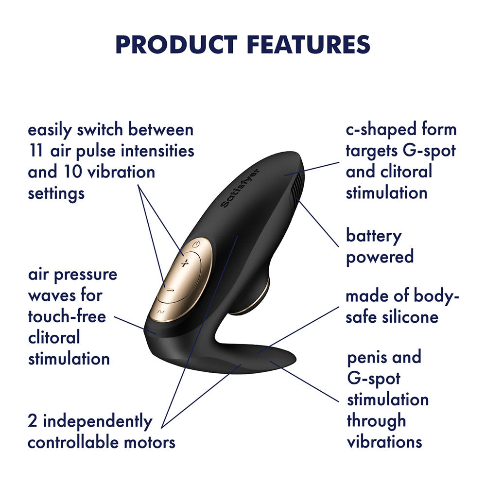 Satisfyer Pro 4 Couples - Battery Series - Black U-Shaped Couples Vibe with Air Pulsation