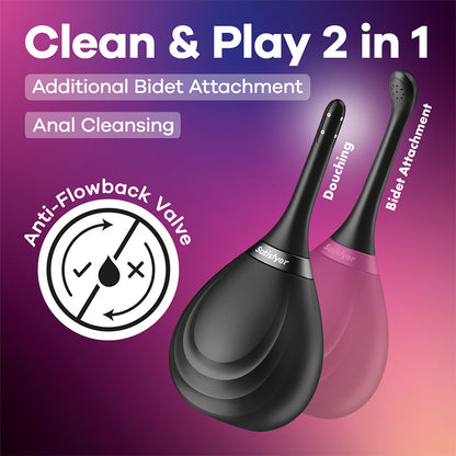 Satisfyer Clean & Play 2-in-1 - Black Unisex Douche with 2 Nozzles