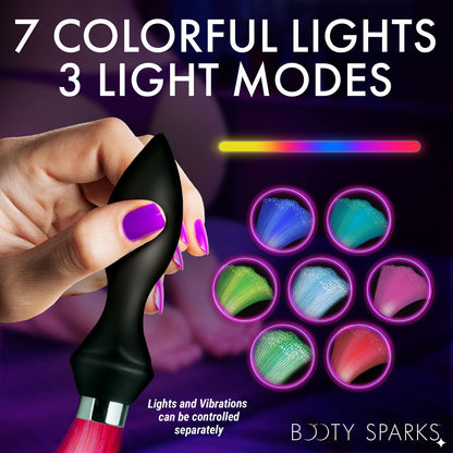 Booty Sparks Vibrating Silicone Fibre Optical Butt Plug - Black USB Rechargeable Butt Plug with Multicolour Fibre Optic Tail