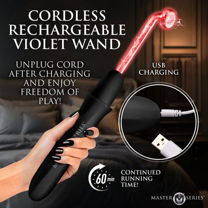 Master Series Electrawand - Black Rechargeable E-Stim Violet Wand with Attachments
