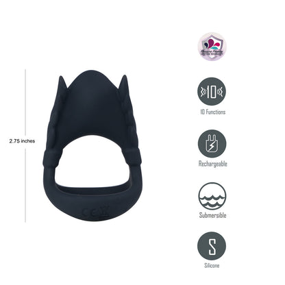 Maia ROCKY - Black - Black USB Rechargeable Vibrating Cock & Balls Ring
