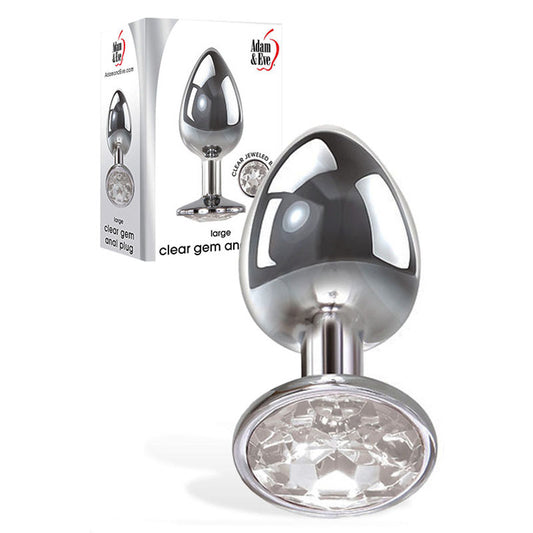 Adam & Eve Clear Gem Anal Plug - Large - Metallic 9.5 cm Large Butt Plug with Clear Gem Base