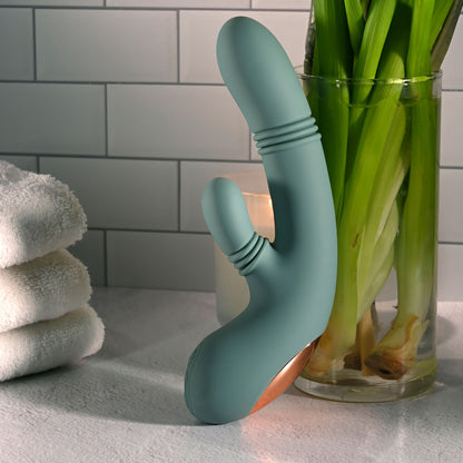 Evolved RUB ME TENDER - Green USB Rechargeable Gyrating & Thrusting Rabbit Vibrator
