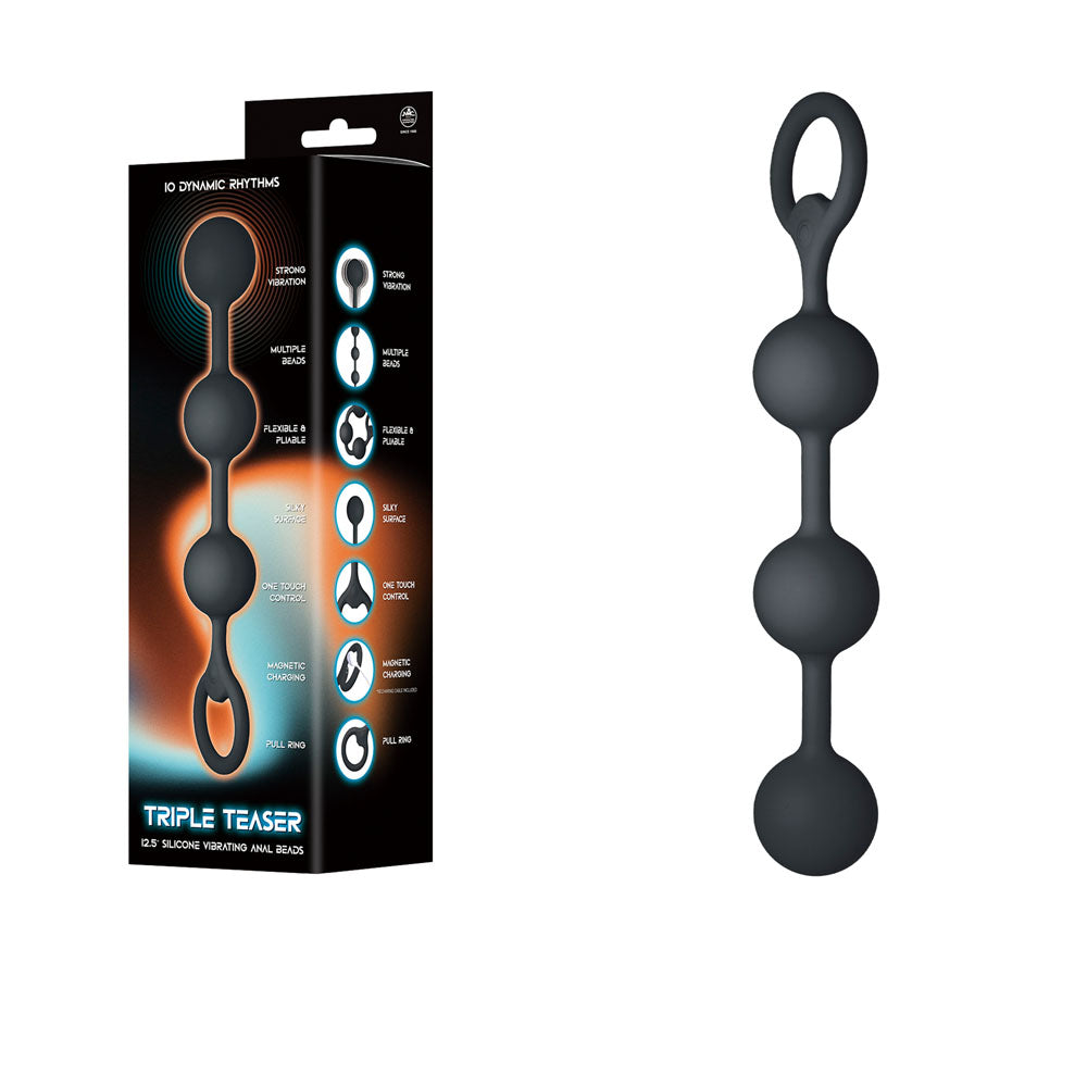 Triple Teaser - Black 32 cm USB Rechargeable Vibrating Anal Beads