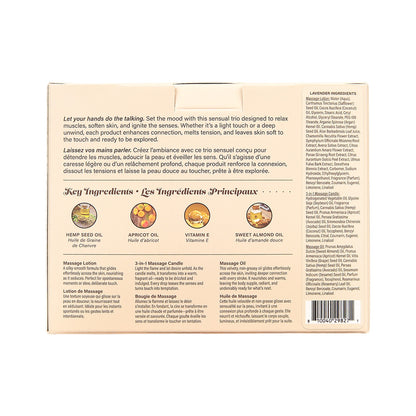 Hemp Seed Tranquility Trio - Lavender - Lavender Scented Massage & Caress Kit - 3 Piece Kit
