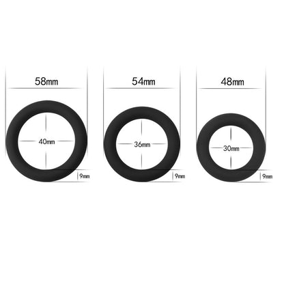 Power Plus Soft Silicone Snug Ring - Black Cock Rings - Set of 3 Sizes