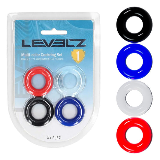 LEVELZ Multicolour Cock Ring Set - 4 Pack - Coloured Cock Rings - 4 Pack