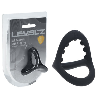 LEVELZ Soft Bead Grip Silicone Cock Ring - Black - Black Cock & Balls Rings