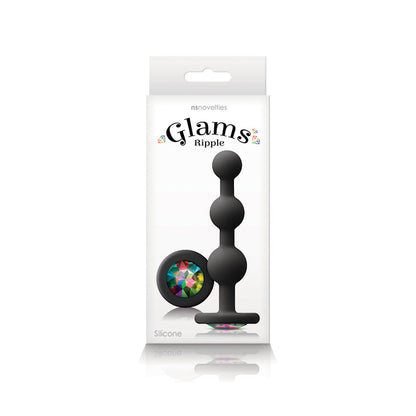 Glams Ripple - Rainbow Gem - Black - Black 11.4 cm Butt Plug with Rainbow Gem Base