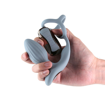 Renegade Pinnacle - Grey - Grey USB Rechargeable Vibrating Butt Plug with Cock Ring