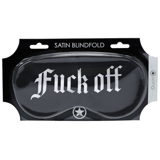 OUCH! Satin Mask - Fuck Off - Black Printed Eye Mask