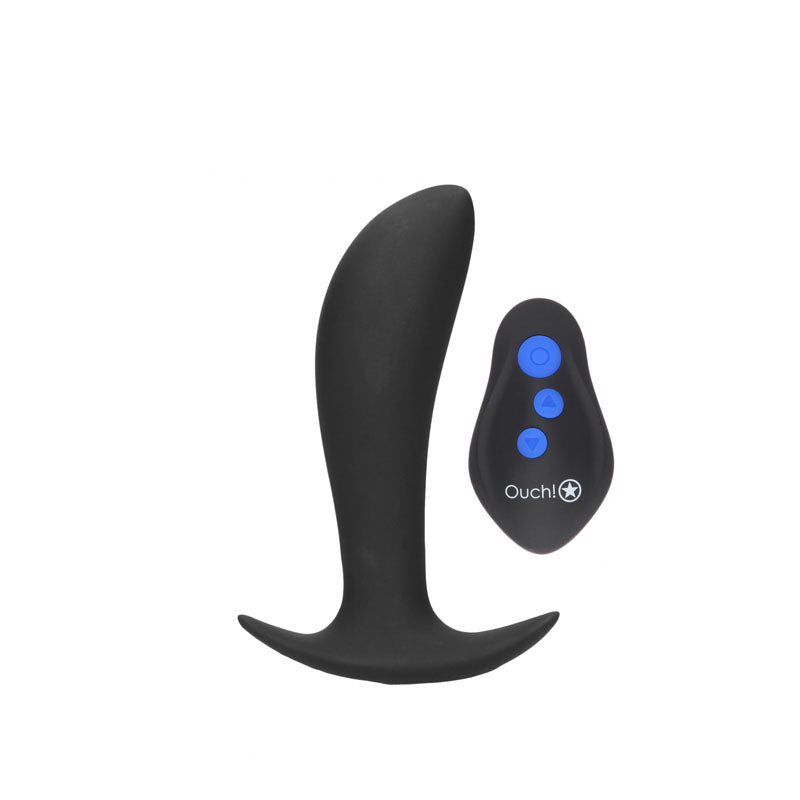 OUCH! e-Stim & Vibrating Butt Plug with Wireless Remote - Black 12.3 cm USB Rechargeable Vibrating Butt Plug with e-Stim