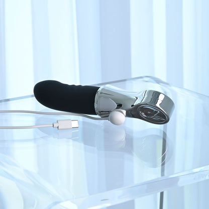 Playboy Pleasure BON VOYAGE - Black/Chrome 18.7 cm USB-C Rechargeable Tapping Vibrator