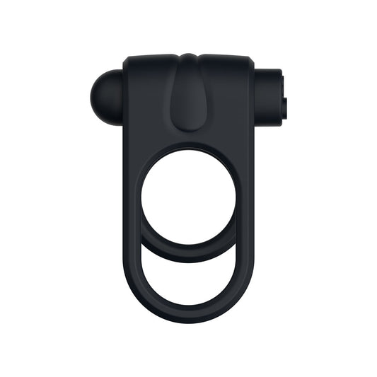 Passion Play Silicone Vibrating Dual Cockring - Black USB Rechargeable Cock & Balls Ring