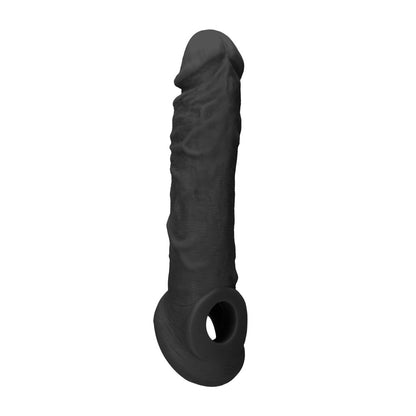 REALROCK 8'' Realistic Penis Extender with Rings - Black - Black 20.3 cm Penis Extension Sleeve