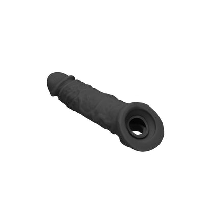 REALROCK 8'' Realistic Penis Extender with Rings - Black - Black 20.3 cm Penis Extension Sleeve