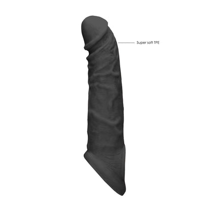 REALROCK 8'' Realistic Penis Extender with Rings - Black - Black 20.3 cm Penis Extension Sleeve
