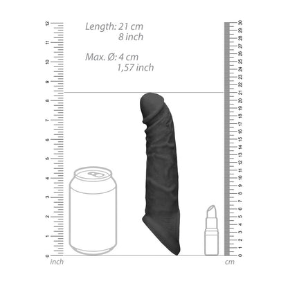 REALROCK 8'' Realistic Penis Extender with Rings - Black - Black 20.3 cm Penis Extension Sleeve