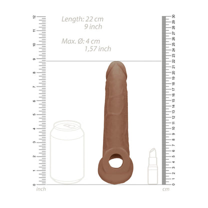 REALROCK 9'' Realistic Penis Extender with Rings - Tan - Tan 22.9 cm Penis Extension Sleeve