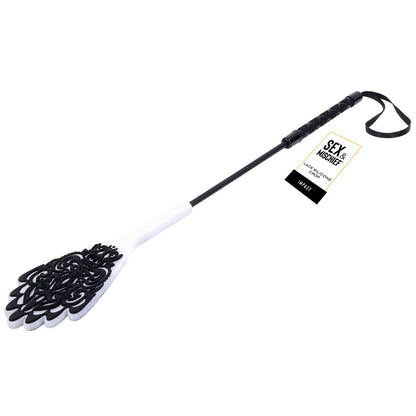 Sex & Mischief Lace Silicone Crop - Black/White 50 cm Crop Whip