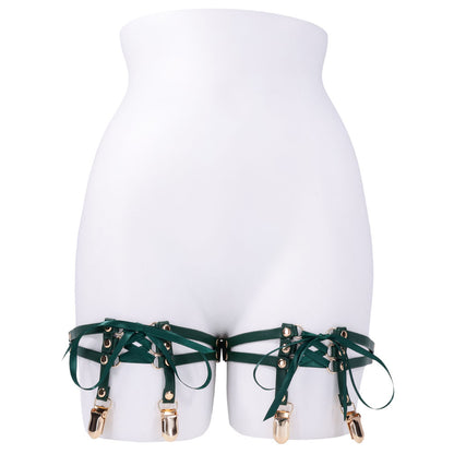 Sex & Mischief Indica Laced Up Garters - Green/Gold Garters - Set of 2
